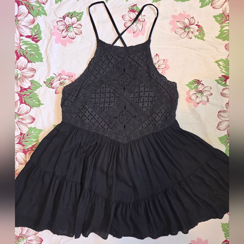 LULU'S Black Eyelet Mini Dress